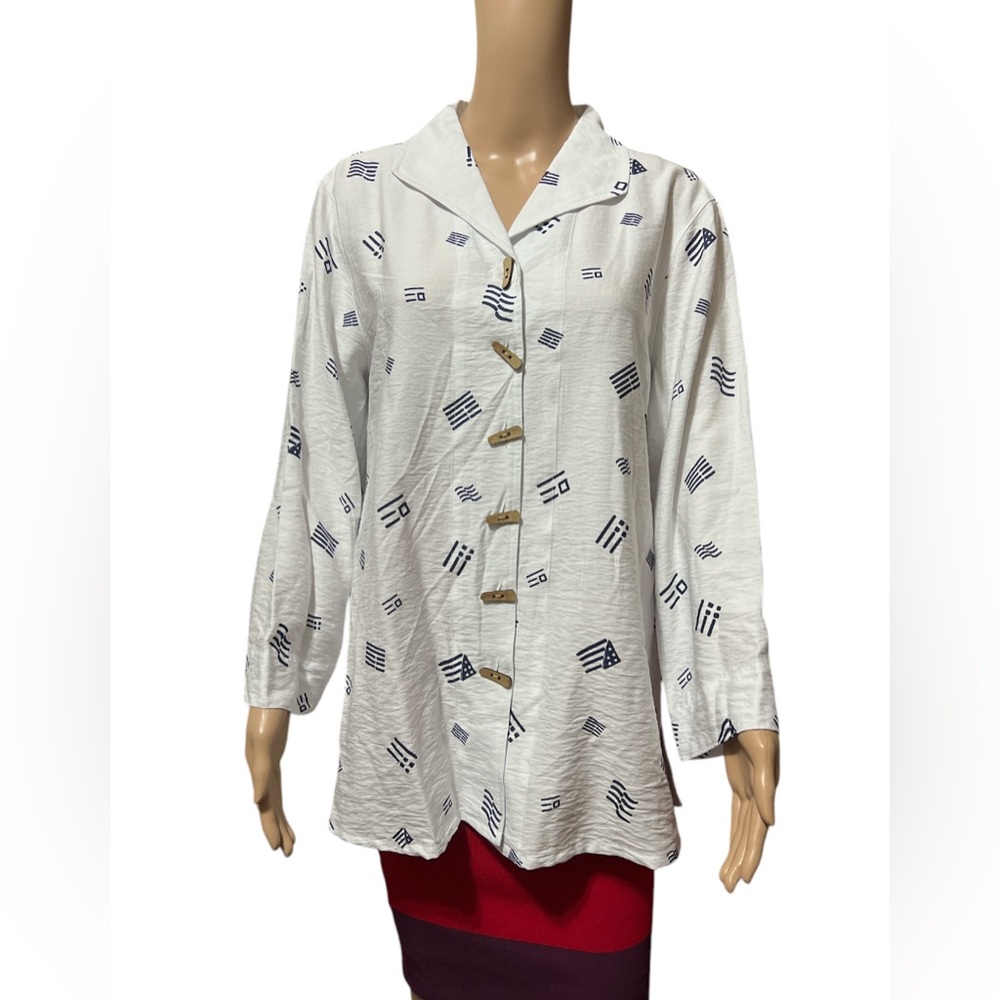 NWT Ali Miles Size L Printed Woven Tunic White